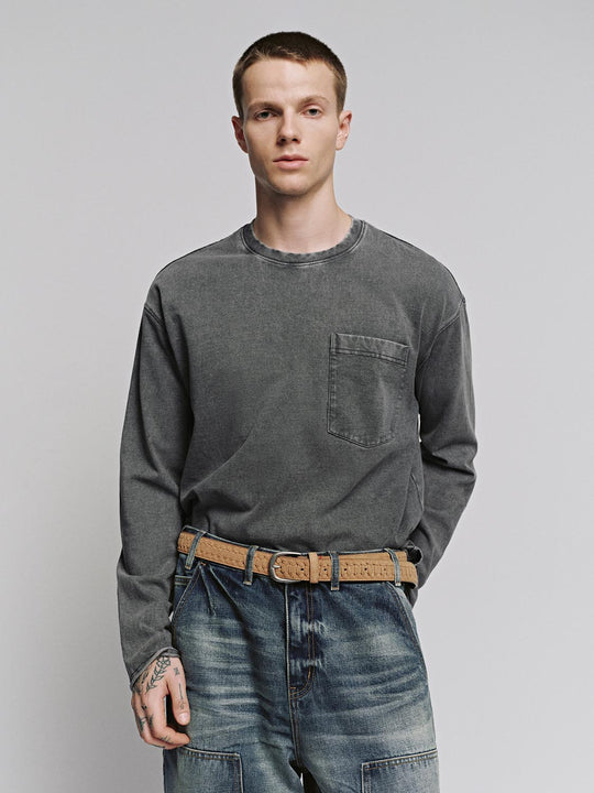 Camisetas de manga larga con bolsillo parche