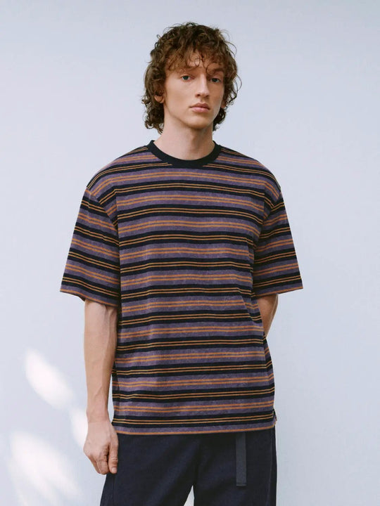 Striped Textured Weave Short Sleeve T-Shirts