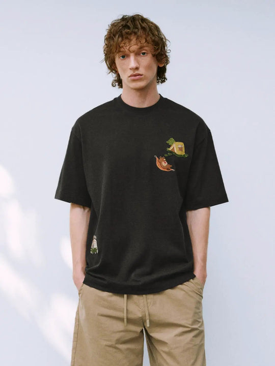 Organic Cotton Embroidered Patch Chest T-Shirt