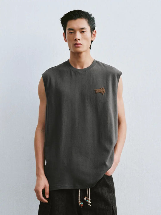 100% Cotton Embroidered Patch Tank Tops