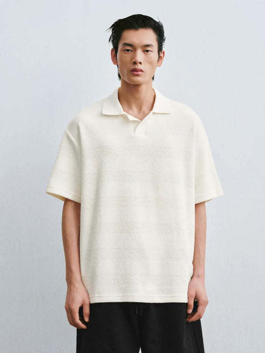 Textured Stripe Short Sleeve Knit Polo Shirts