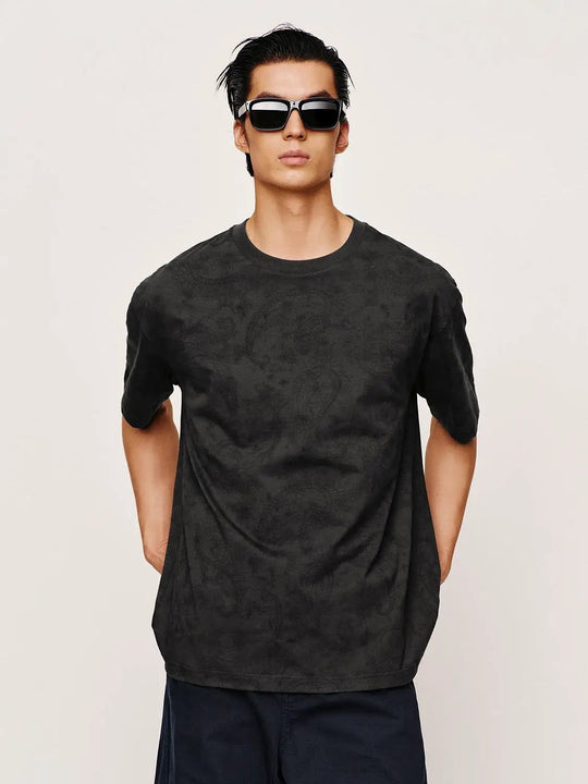 Oversized Textured Pattern Relaxed Cotton T-shirt