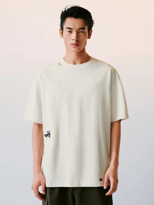 Oversized Crew Neck Cotton Embroidered Hem T-shirt