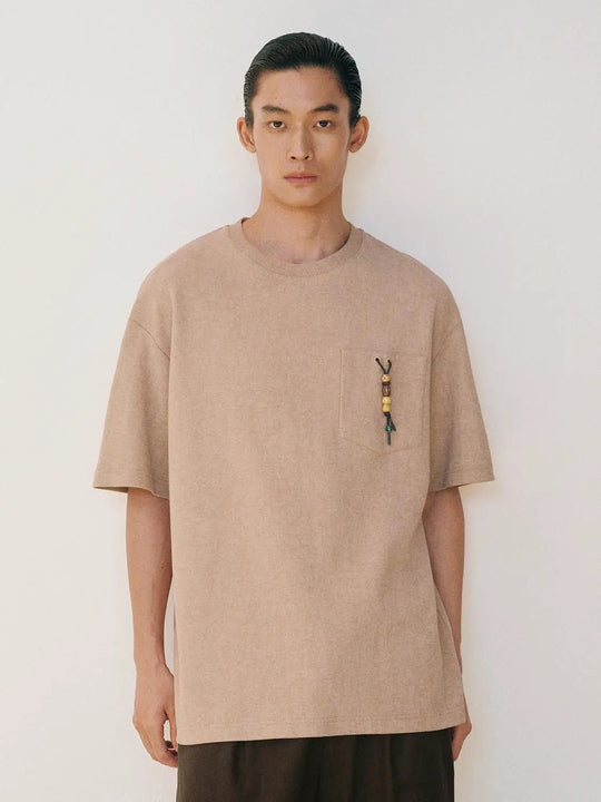 Relaxed Beaded Pocket Cotton Blend T-shirt