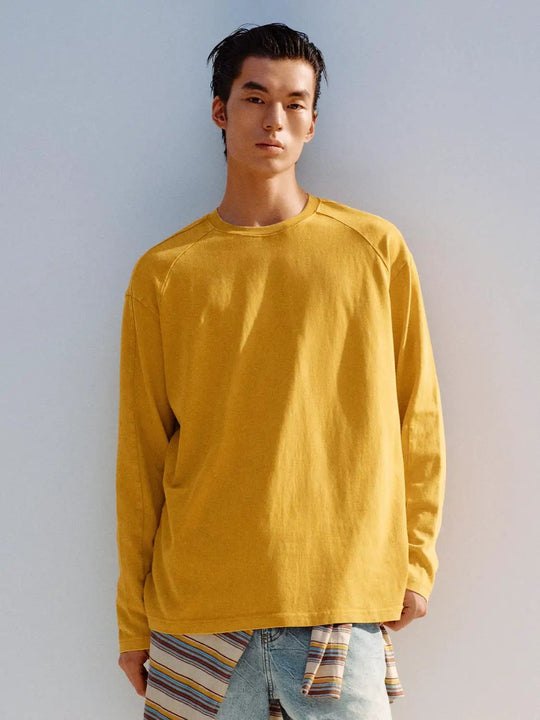 Relaxed Long Sleeve Crew Neck Cotton T-shirt