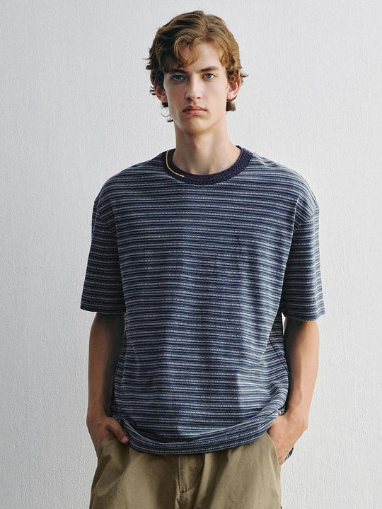 Crew Neck Striped Cotton T-shirt