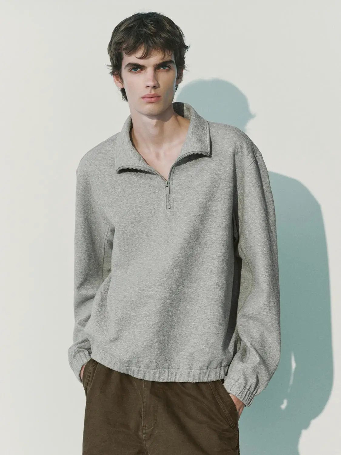 Sweatshirts gray heather quarter-zip fleece pullover by Urban Revivo Fashion