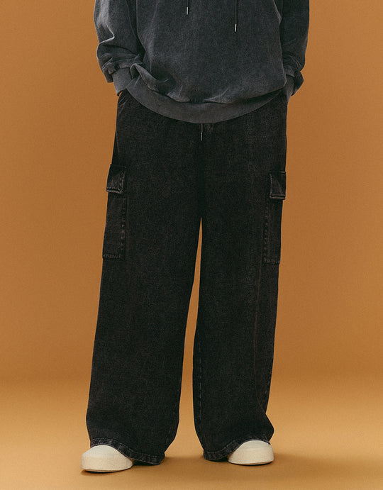 Pantalones rectos de punto con cordón en la cintura