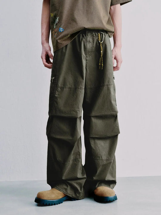 Cotton Cargo Rugged Utility Trousers Multiple Pockets Wide Leg Pants