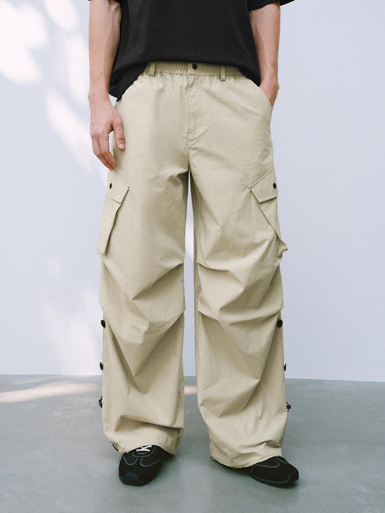 Flap Pocket Drawstring Wide Leg Cargo Pants