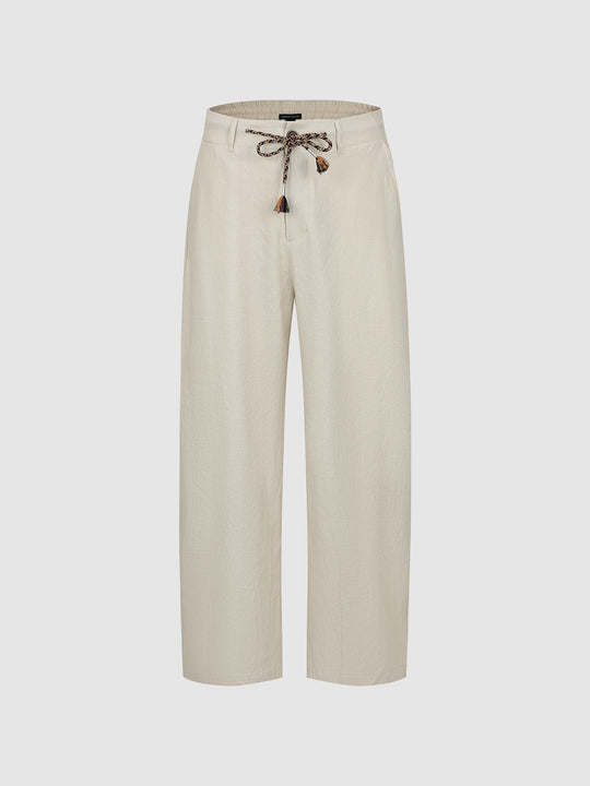 String Belted Barrel Leg Pants