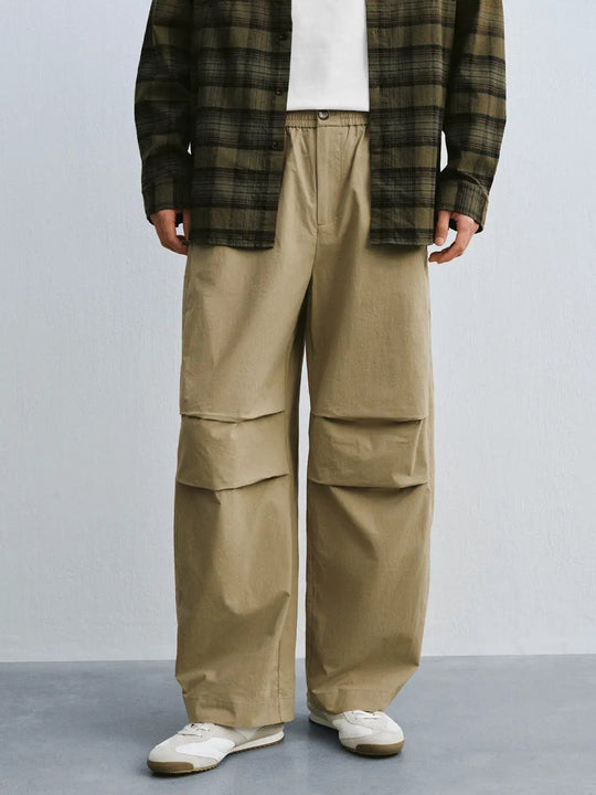 Cotton Elastane Cargo Pockets Relaxed Fit Barrel Leg Pants