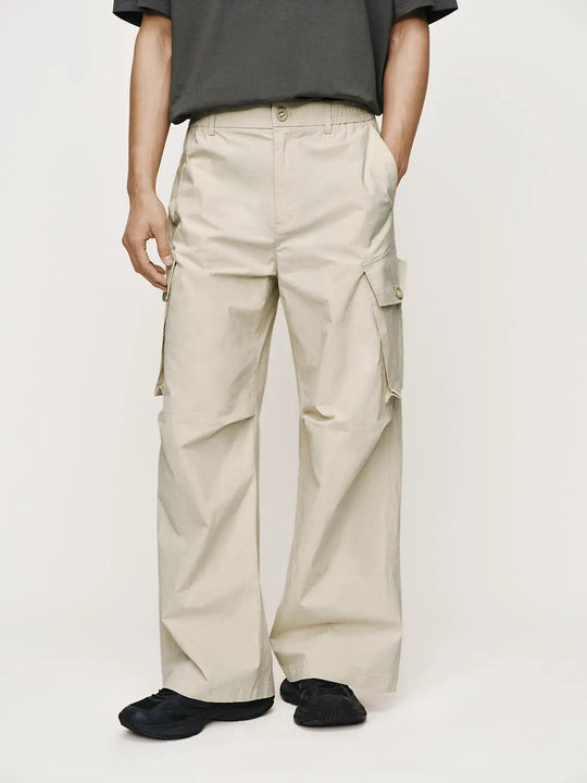 Cotton Lightweight Patch Pocket Wide-Leg Cargo Pants