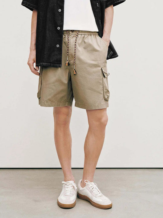 Cotton Drawstring Cargo Patch Pockets Shorts
