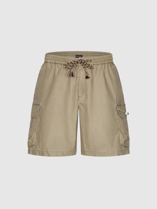 Cotton Drawstring Cargo Patch Pockets Shorts