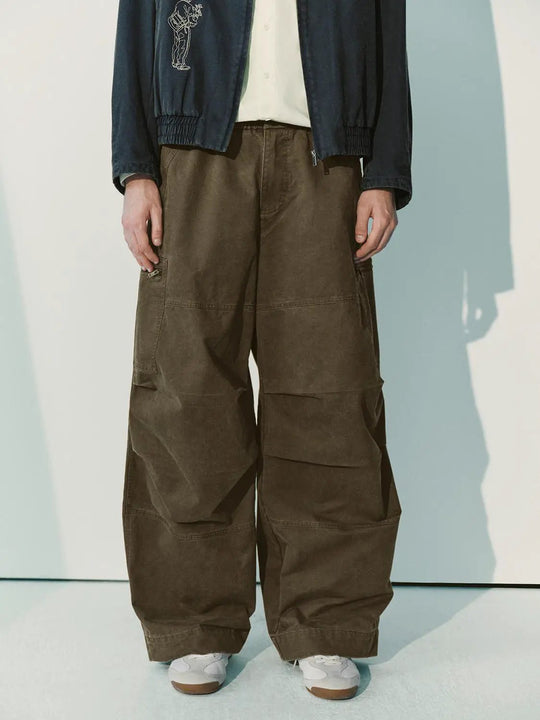 オーバーサイズジッパー付きカーゴパネルワイドレッグコットンパンツ