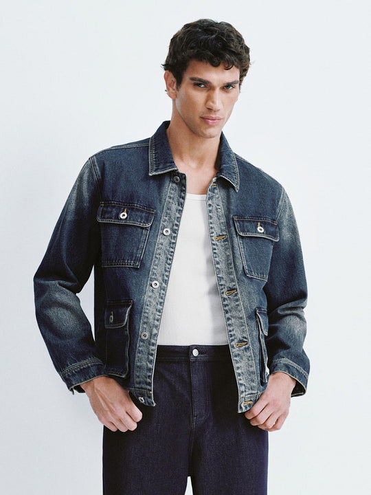 Flap Pockets Collared Denim Jackets