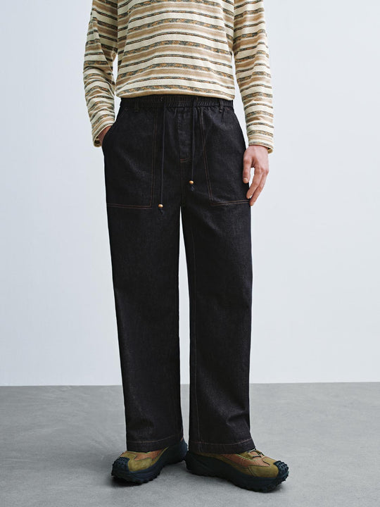 Jean à poche patch avec cordon de serrage
