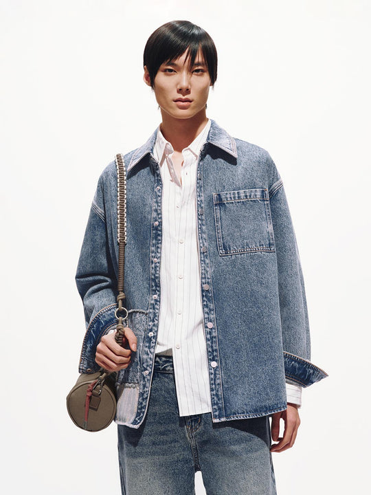 Patchwork Patch Pocket Denim Shirts