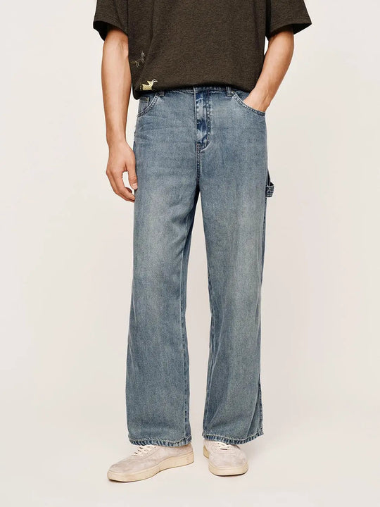 Side Pocket Light Wash Wide-leg Mid-rise Jeans