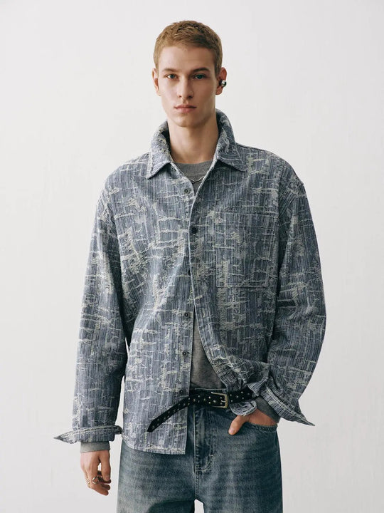Textured Abstract Print Regular Long Sleeve Shirt