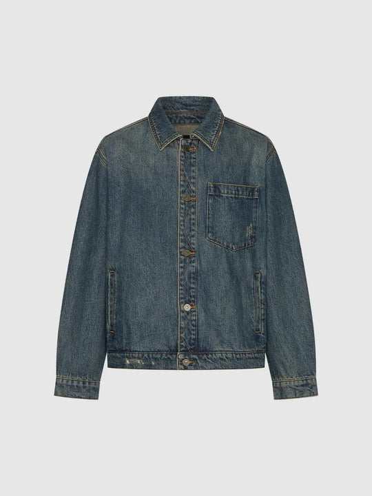Button Front Long Sleeve Washed Cotton Denim Jacket