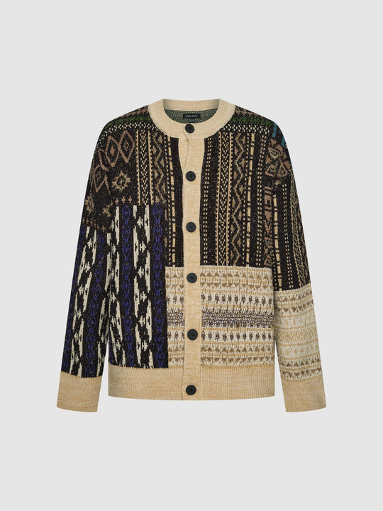 Crew Neck Spliced Knitted Cardigans