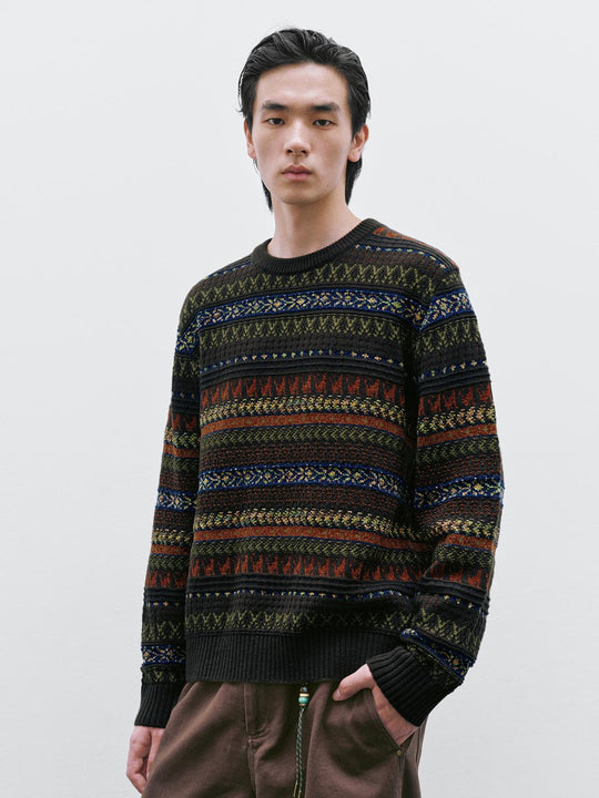 Striped Intarsia Long Sleeve Knitted T-Shirts