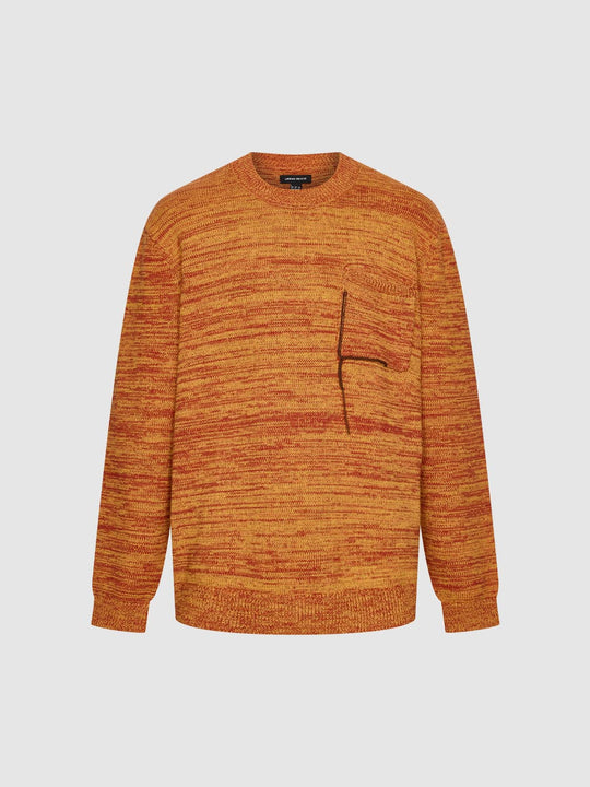 Contrast Patch Pocket Long Sleeve Knitted T-Shirts