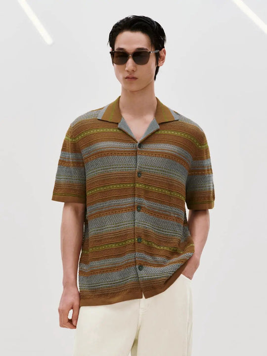 Contrast Striped Short Sleeve Knitted Cardigans Lightweight Casual