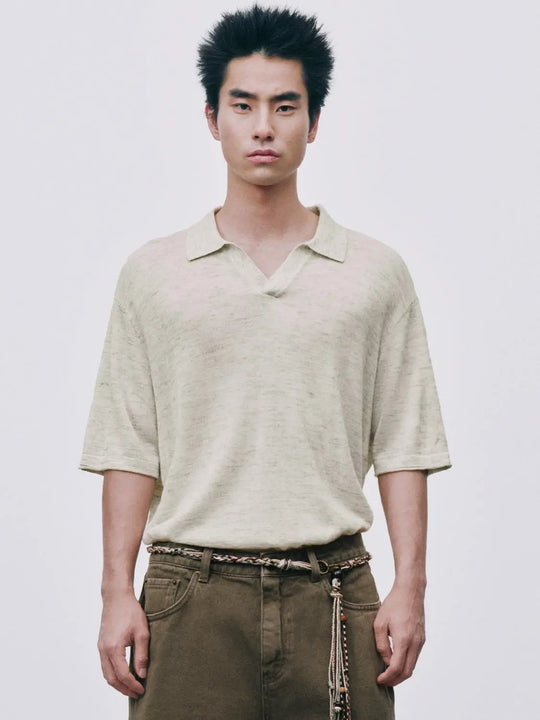 Textured Knit Polo Collar Relaxed T-shirt