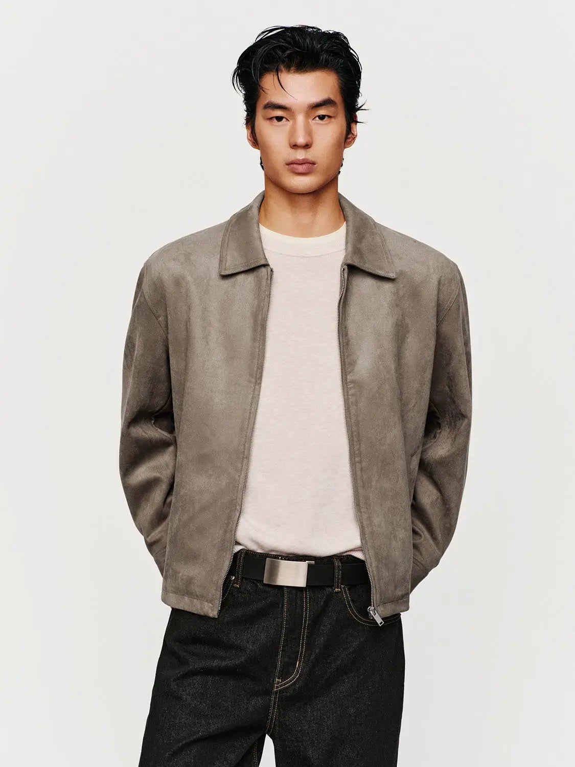 Jacket taupe suede-look with zip front, Urban Revivo Fashion