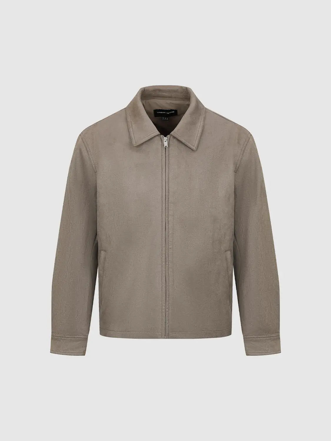 Jacket by Urban Revivo Fashion in taupe suede-like fabric with a zip-front and classic collar