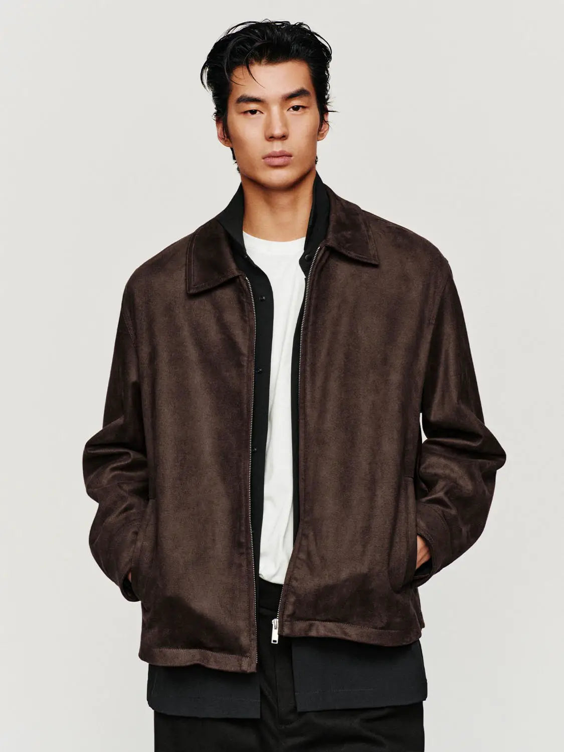 Jacket, brown suede with zip-front; Urban Revivo Fashion