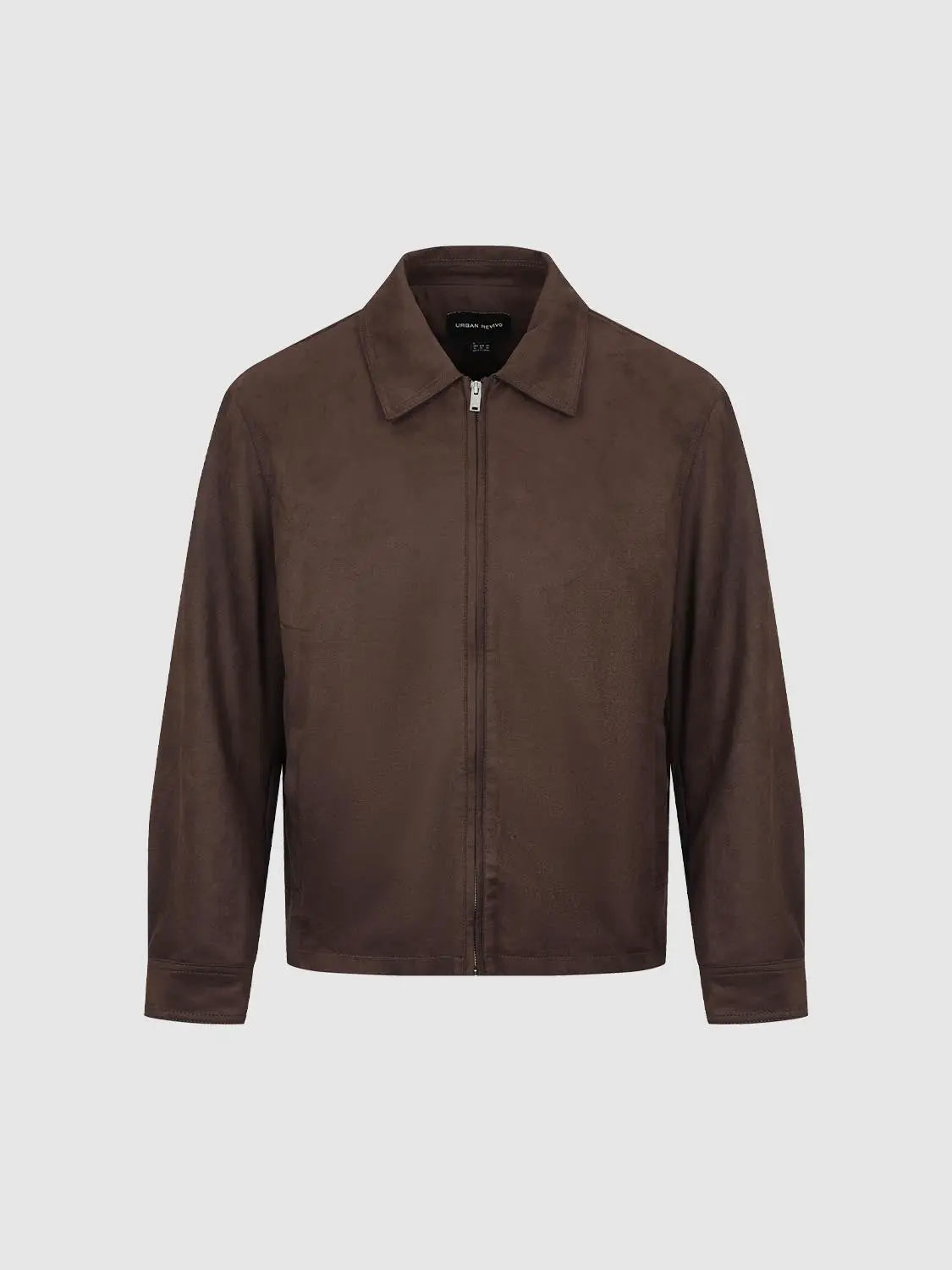 Jacket Urban Revivo Fashion brown suede full-zip front collar long sleeves