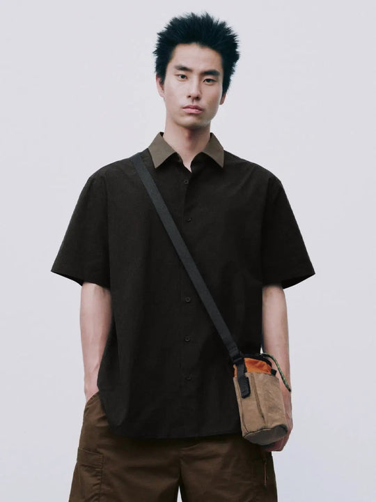Short Sleeve Contrasted Collar Shirt