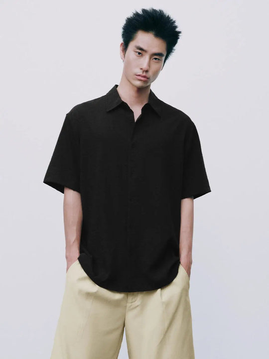 Open-Front Regular Fit Short Sleeve Collar Shirt