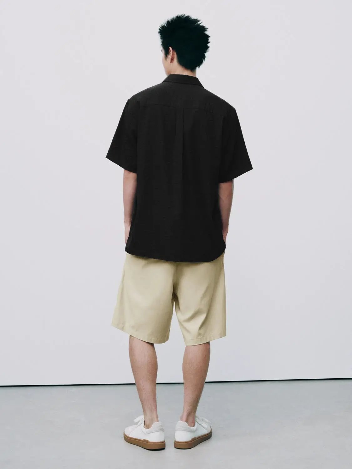 Open-Front Shirt, black short-sleeve men's shirt for casual wear