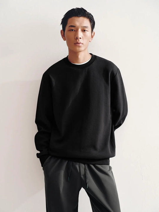Ribbed Long Sleeve Crew Neck Cotton Blend Sweatshirt