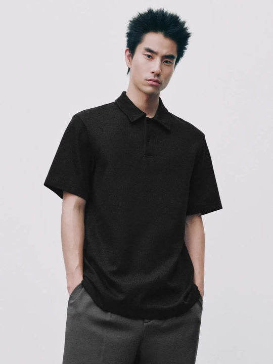 Textured Brushed Polo Cotton Blend Shirt