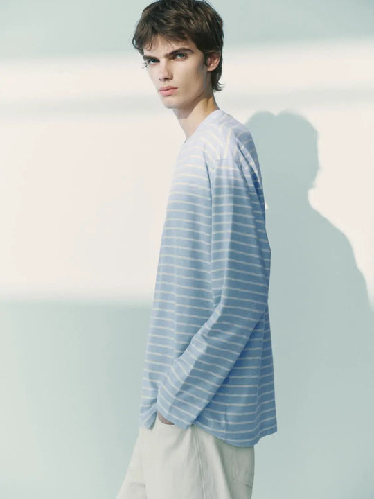 T-shirt regular a maniche lunghe, girocollo e righe