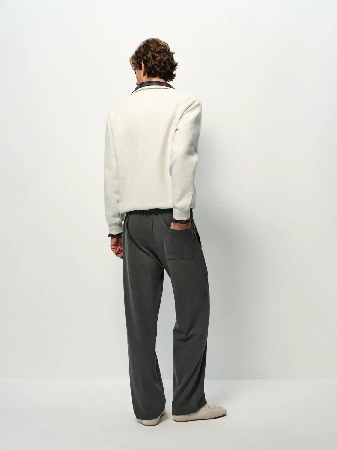 Sweatshirt by Urban Revivo Fashion in cream with dark collar trim, back view