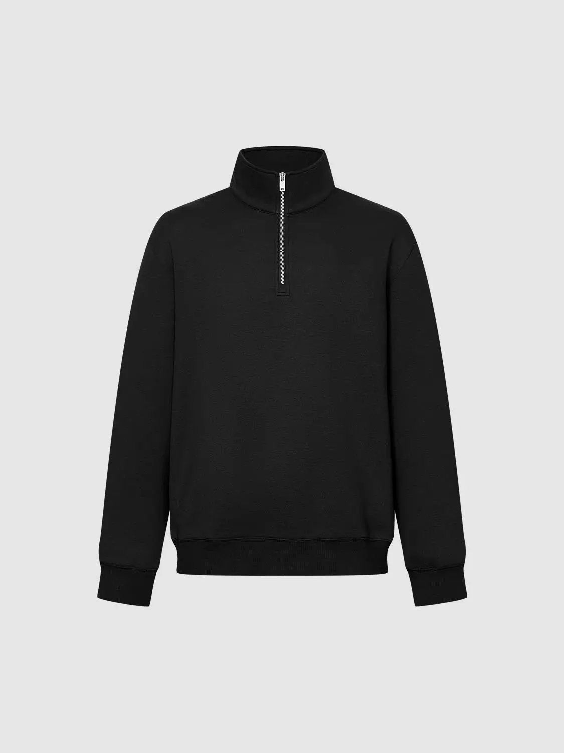 Sweatshirt, black long-sleeve with half-zip and stand-up collar