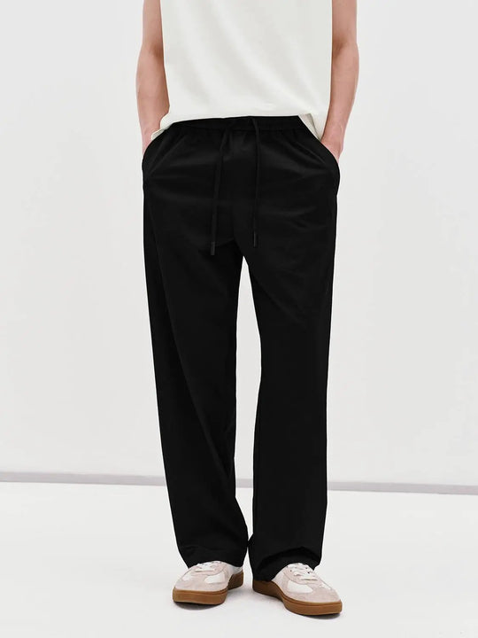 Drawstring Pull On Straight Leg Pants With Slight Stretch