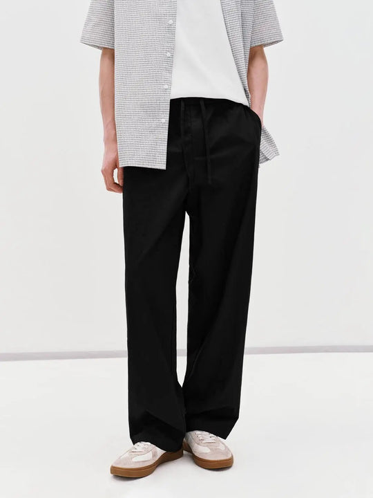 Drawstring Pull On Straight Leg Pants With Slight Stretch