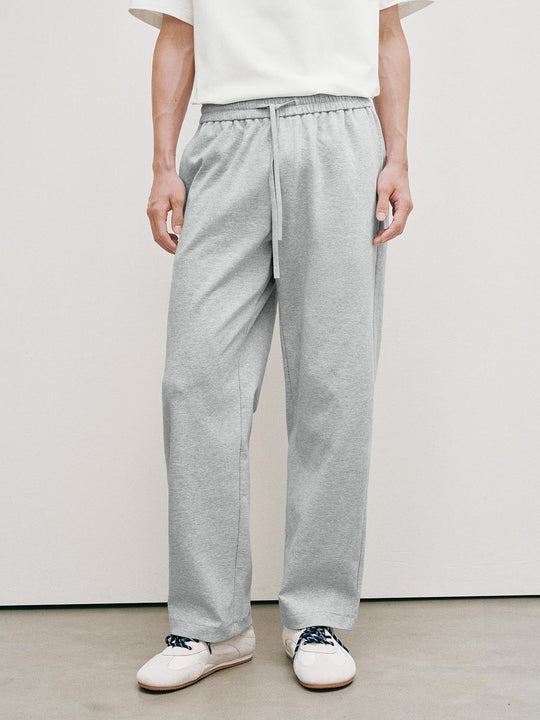 Pantalones de algodón de pierna recta y corte relajado con cordón