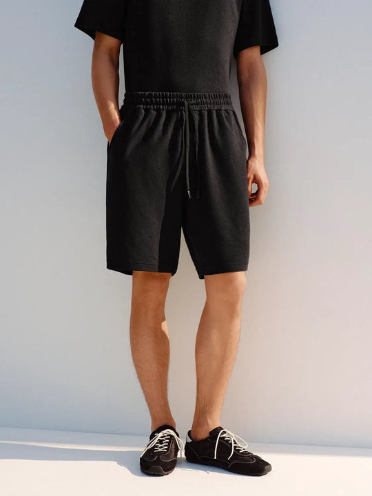 Elastic Drawstring Waist Cotton Blend Shorts