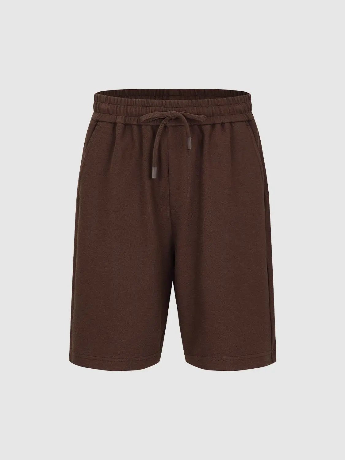 Elastic drawstring waist cotton-blend shorts, brown, Urban Revivo Fashion, men's shorts with relaxed fit.