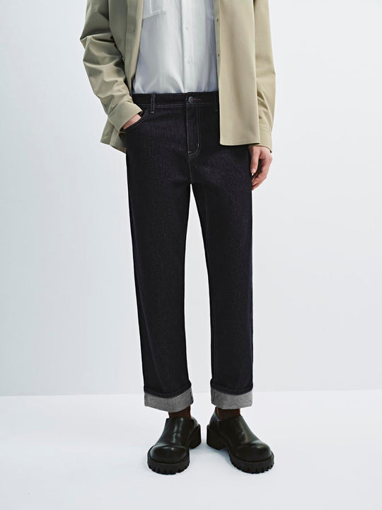Cuffed Straight Leg Jeans