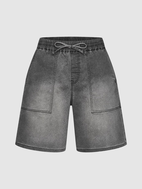 Patch Pocket Drawstring Denim Shorts
